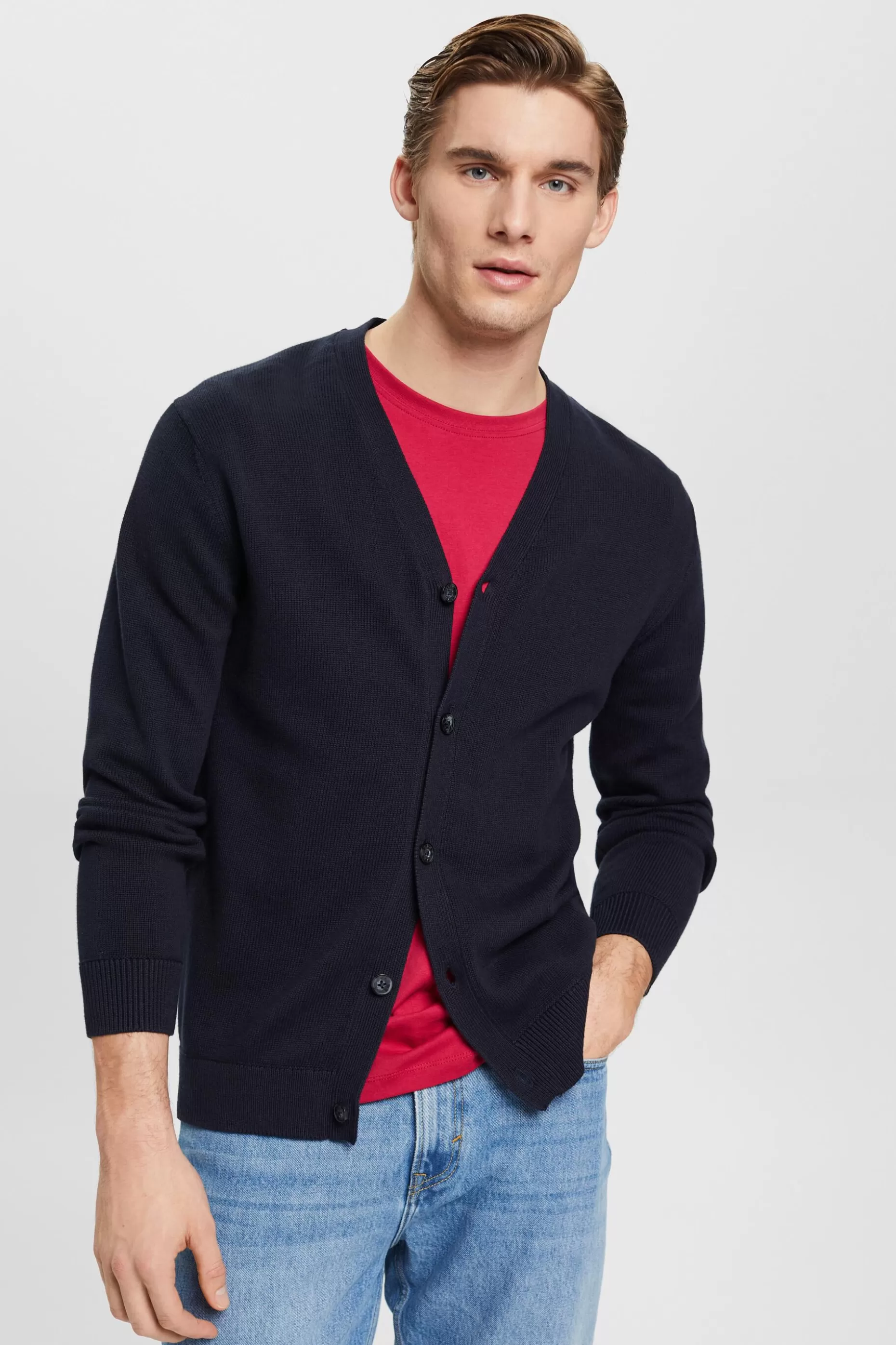 ESPRIT V-neck sustainable cotton cardigan at our Online Shop *Men Sweaters