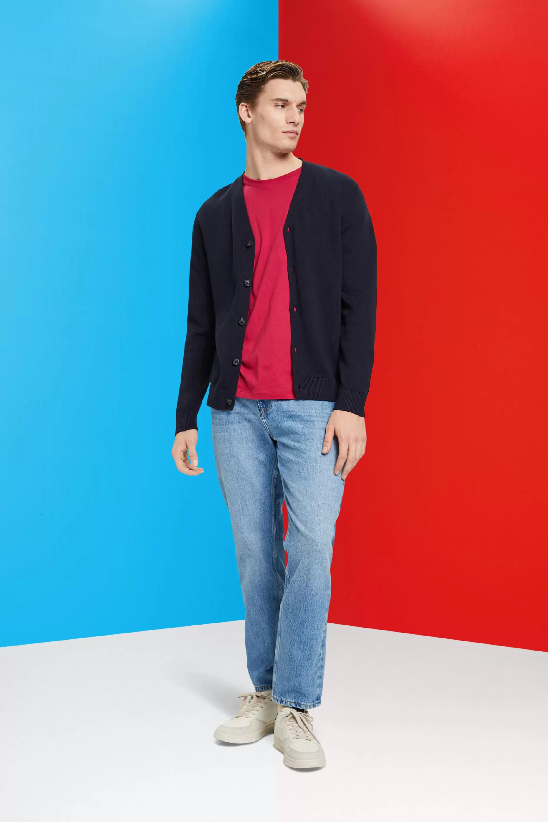 ESPRIT V-neck sustainable cotton cardigan at our Online Shop *Men Sweaters