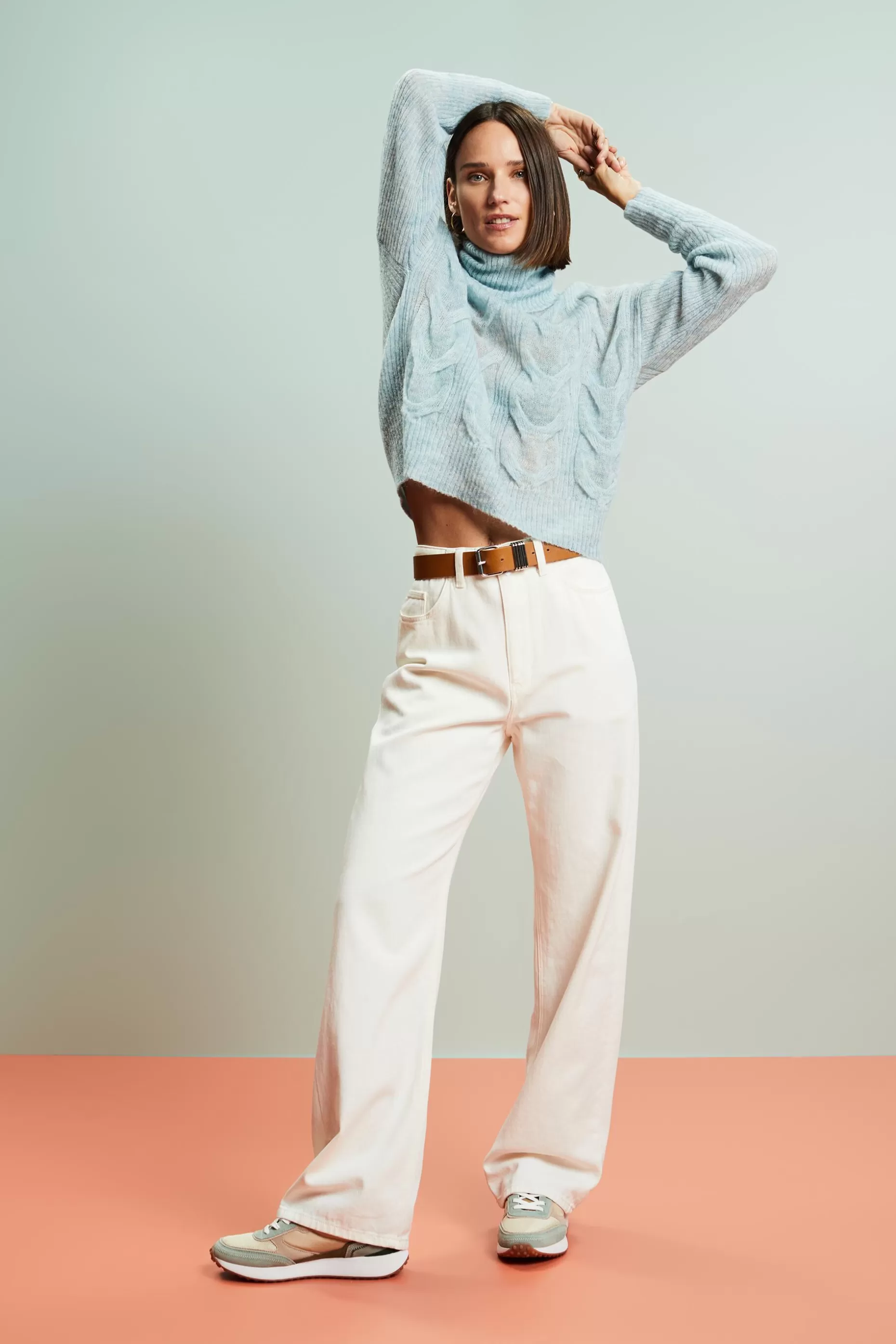 ESPRIT Wide leg twill trousers, 100% cotton at our Online Shop * Sale Under $30