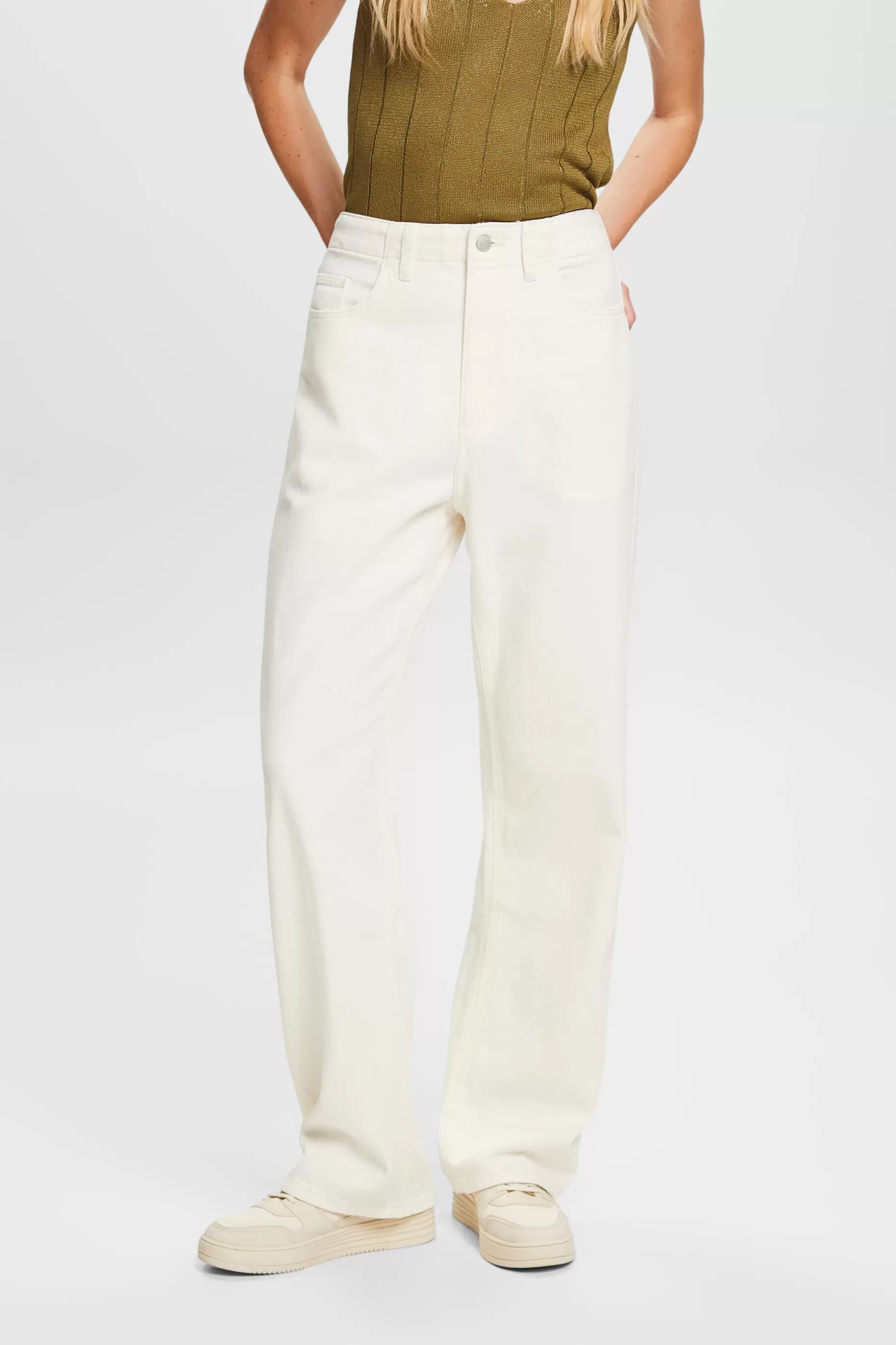 ESPRIT Wide leg twill trousers, 100% cotton at our Online Shop *Women Pants + Joggers