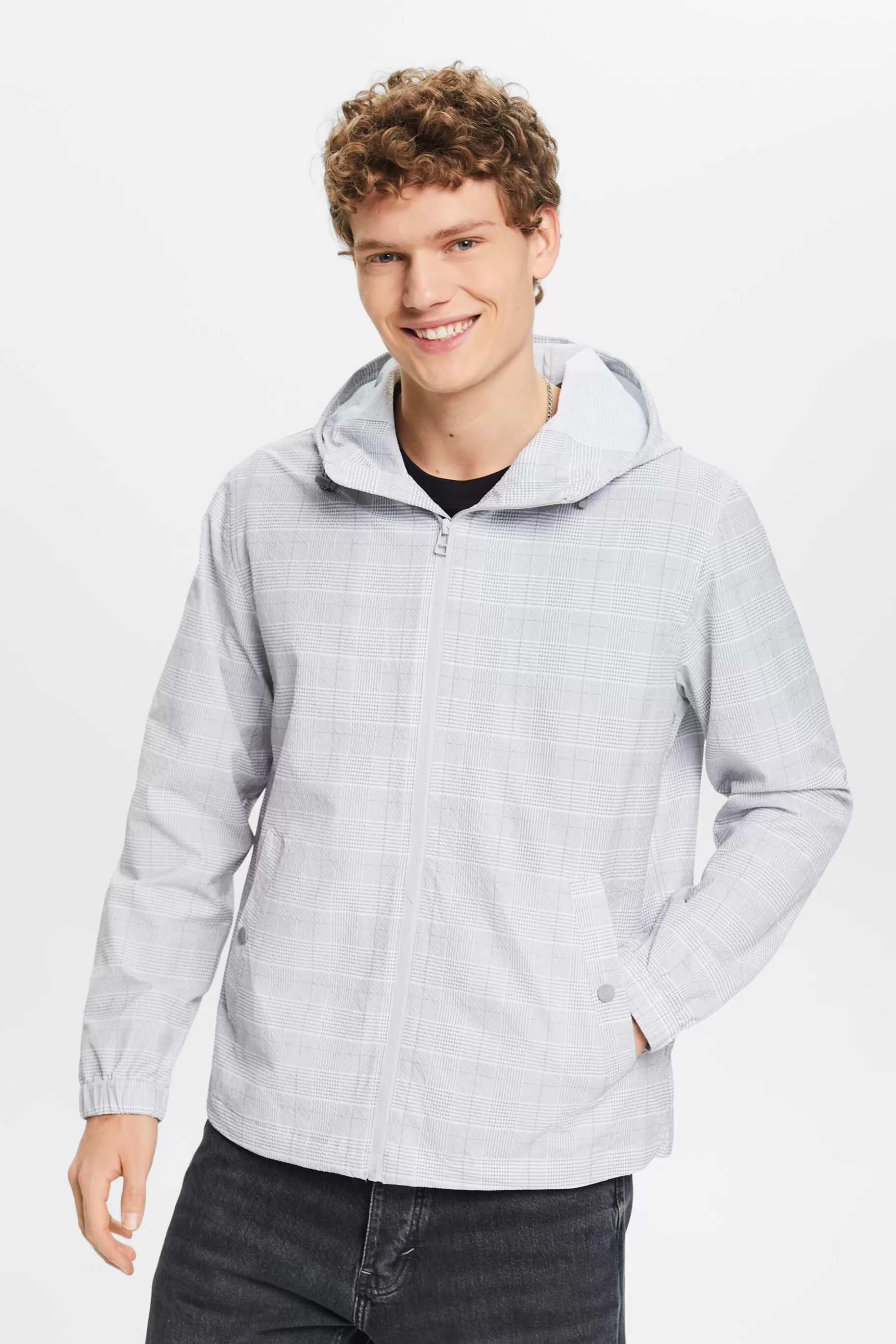 ESPRIT Zip-Up Hooded Plaid Jacket at our Online Shop *Men The Spring Edit